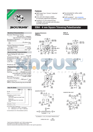 3364A-1-103G datasheet - 4 mm Square Trimming Potentiometer