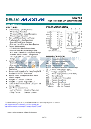 DS2761AE-025 datasheet - High-Precision Li Battery Monitor