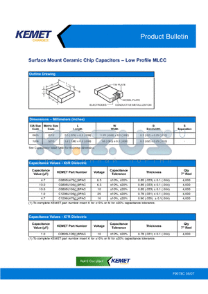 F9078 datasheet - Surface Mount Ceramic Chip Capacitors  Low Profile MLCC