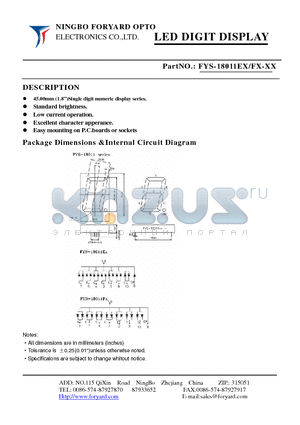 FYS-18011EX-3 datasheet - LED DIGIT DISPLAY