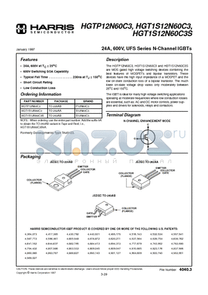 HGT1S12N60C3 datasheet - 24A, 600V, UFS Series N-Channel IGBTs