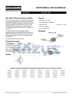 HGT1S12N60C3S datasheet - 24A, 600V, UFS Series N-Channel IGBTs