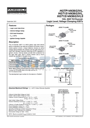 HGT1S14N36G3VL datasheet - 14A, 360V N-Channel, Logic Level, Voltage Clamping IGBTs