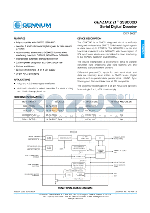 GS9000DCPJ datasheet - GENLINX II -TM GS9000D Serial Digital Decoder