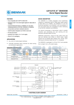 GS9000DCPJE3 datasheet - GENLINX II -TM GS9000D Serial Digital Decoder