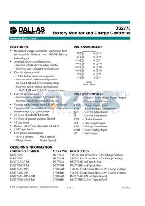 DS2770BE-025/R datasheet - Battery Monitor and Charge Controller