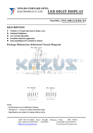 FYS-18012AX-1 datasheet - LED DIGIT DISPLAY