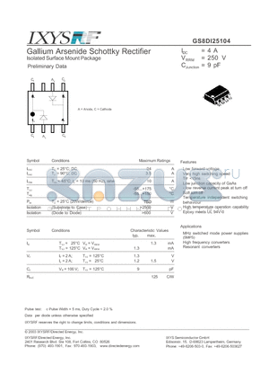 GS8DI25104 datasheet - Gallium Arsenide Schottky Rectifier