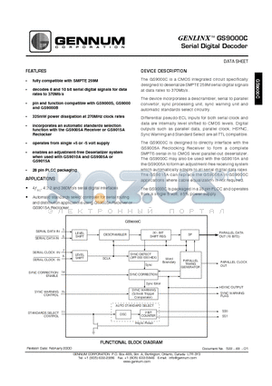 GS9000CCPJ datasheet - Serial Digital Decoder