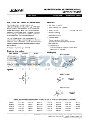 HGT1S2N120BNS datasheet - 12A, 1200V, NPT Series N-Channel IGBT