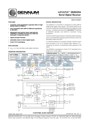 GS9005A datasheet - Serial Digital Receiver