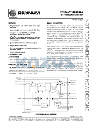 GS9002A datasheet - GENLINX-TM GS9002A Serial Digital Encoder