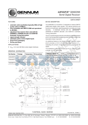 GS9005B datasheet - Serial Digital Receiver