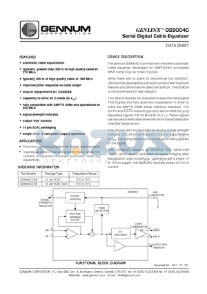 GS9004C datasheet - Serial Digital Cable Equalizer