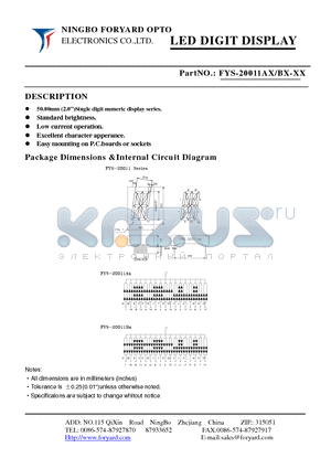 FYS-20011AX-2 datasheet - LED DIGIT DISPLAY