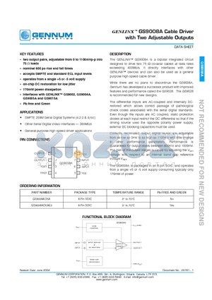 GS9008ACKA datasheet - GENLINX -TM GS9008A Cable Driver with Two Adjustable Outputs