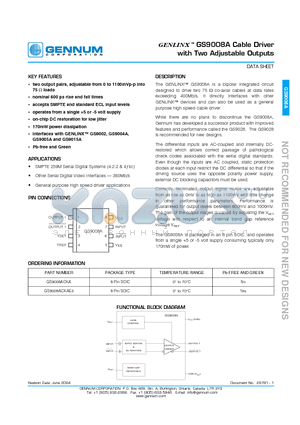 GS9008ACKAE3 datasheet - GENLINX -TM GS9008A Cable Driver with Two Adjustable Outputs