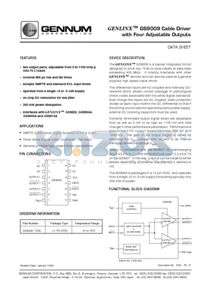 GS9009-CKB datasheet - GS9009 CABLE DRIVER WITH FOUR ADJUSTABLE OUTPUTS