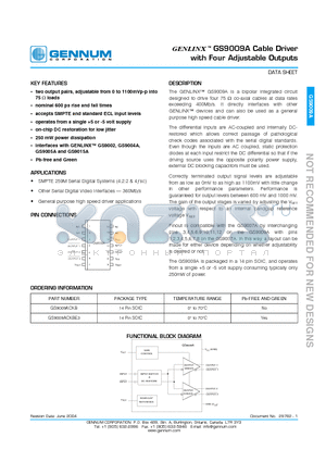 GS9009ACKBE3 datasheet - GENLINX -TM GS9009A Cable Driver with Four Adjustable Outputs