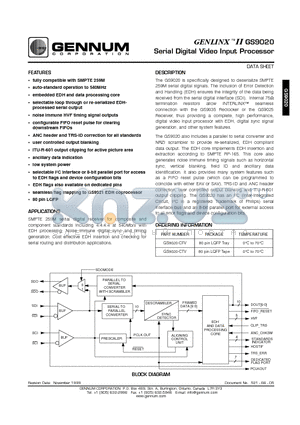 GS9020-CFV datasheet - Serial Digital Video Input Processor