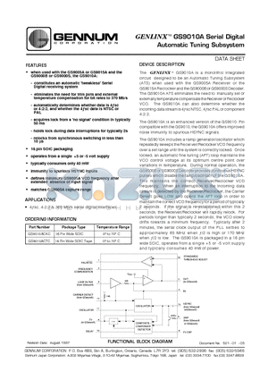 GS9010ACTC datasheet - Serial Digital Automatic Tuning Subsystem
