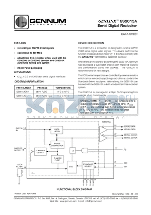 GS9015A datasheet - Serial Digital Reclocker