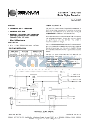 GS9015ACTJ datasheet - Serial Digital Reclocker