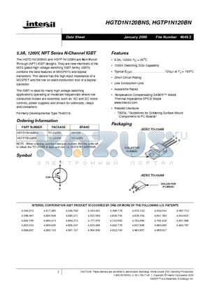 HGTD1N120BNS datasheet - 5.3A, 1200V, NPT Series N-Channel IGBT