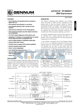 GS9021-CFU datasheet - EDH Coprocessor