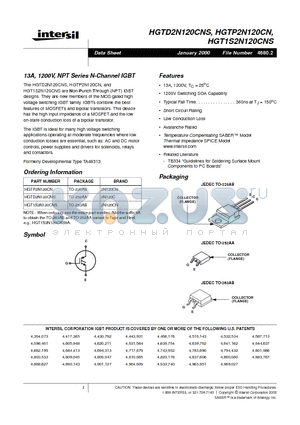 HGTD2N120CNS datasheet - 13A, 1200V, NPT Series N-Channel IGBT