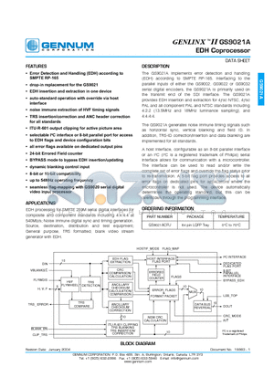 GS9021ACFU datasheet - GENLINX -TM II GS9021A EDH Coprocessor