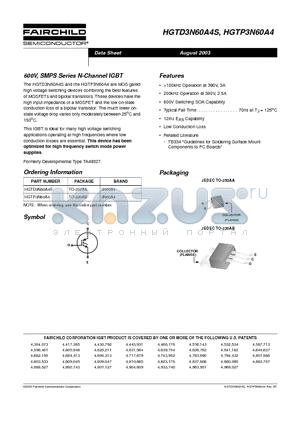 HGTD3N60A4 datasheet - 600V, SMPS Series N-Channel IGBT