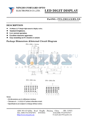 FYS-23011A/BX-XX datasheet - LED DIGIT DISPLAY