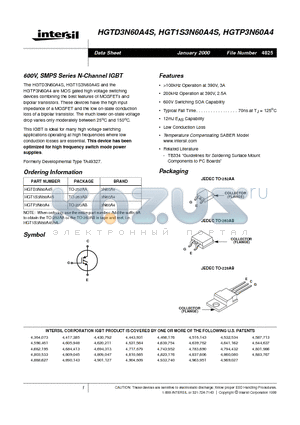 HGTD3N60A4S datasheet - 600V, SMPS Series N-Channel IGBT