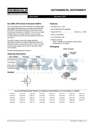 HGTD3N60C3S9A datasheet - 6A, 600V, UFS Series N-Channel IGBTs