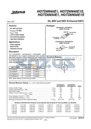 HGTD6N40E1 datasheet - 6A, 400V and 500V N-Channel IGBTs