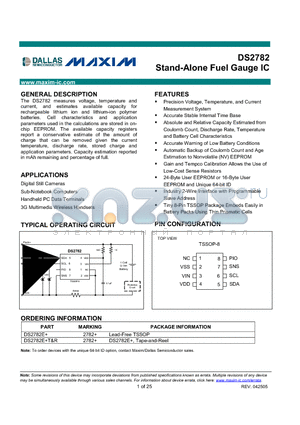 DS2782E+ datasheet - Stand-Alone Fuel Gauge IC