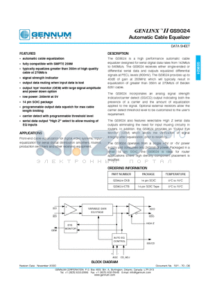 GS9024 datasheet - Automatic Cable Equalizer