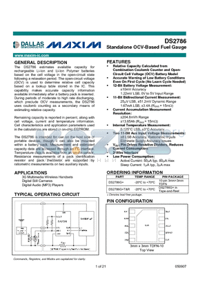 DS2786 datasheet - Standalone OCV-Based Fuel Gauge