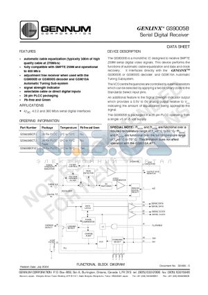 GS9005BCTJ datasheet - GENLINX-TM GS9005B Serial Digital Receiver