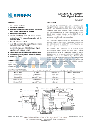 GS9025ACQM datasheet - Serial Digital Receiver