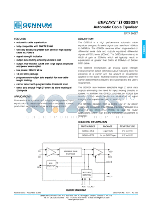 GS9024-CKB datasheet - Automatic Cable Equalizer