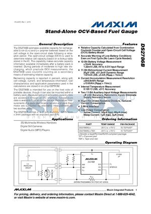 DS2786BG+ datasheet - Stand-Alone OCV-Based Fuel Gauge