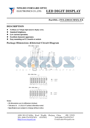 FYS-23011CXX-0 datasheet - LED DIGIT DISPLAY