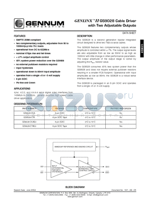 GS9028-CTAE3 datasheet - Cable Driver with Two Adjustable Outputs