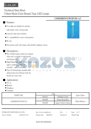 336SDRSYGW/S530-A3 datasheet - 5.0mm Multi-Color Round Type LED Lamps