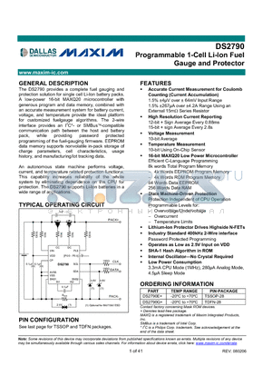 DS2790 datasheet - Programmable 1-Cell Li-Ion Fuel Gauge and Protector