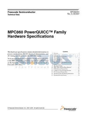 KMPC860SRZQ66D4 datasheet - PowerQUICC Family Hardware Specifications