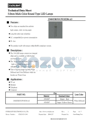 336SURSYGW datasheet - 5.0mm Multi-Color Round Type LED Lamps