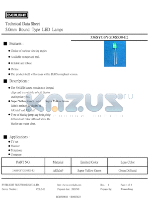 336SYGSYGD-S530-E2 datasheet - 5.0mm Round Type LED Lamps